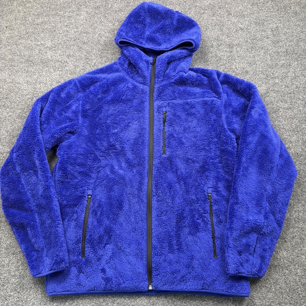 Uniqlo Mens L Blue Sherpa Fleece Jacket Windbreaker Full Zip Soft Warm Thermal
